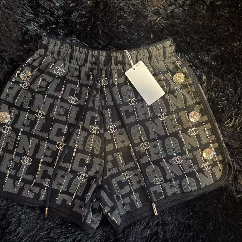 Chanel Black and Silver Embellished Women's Athletic Shorts